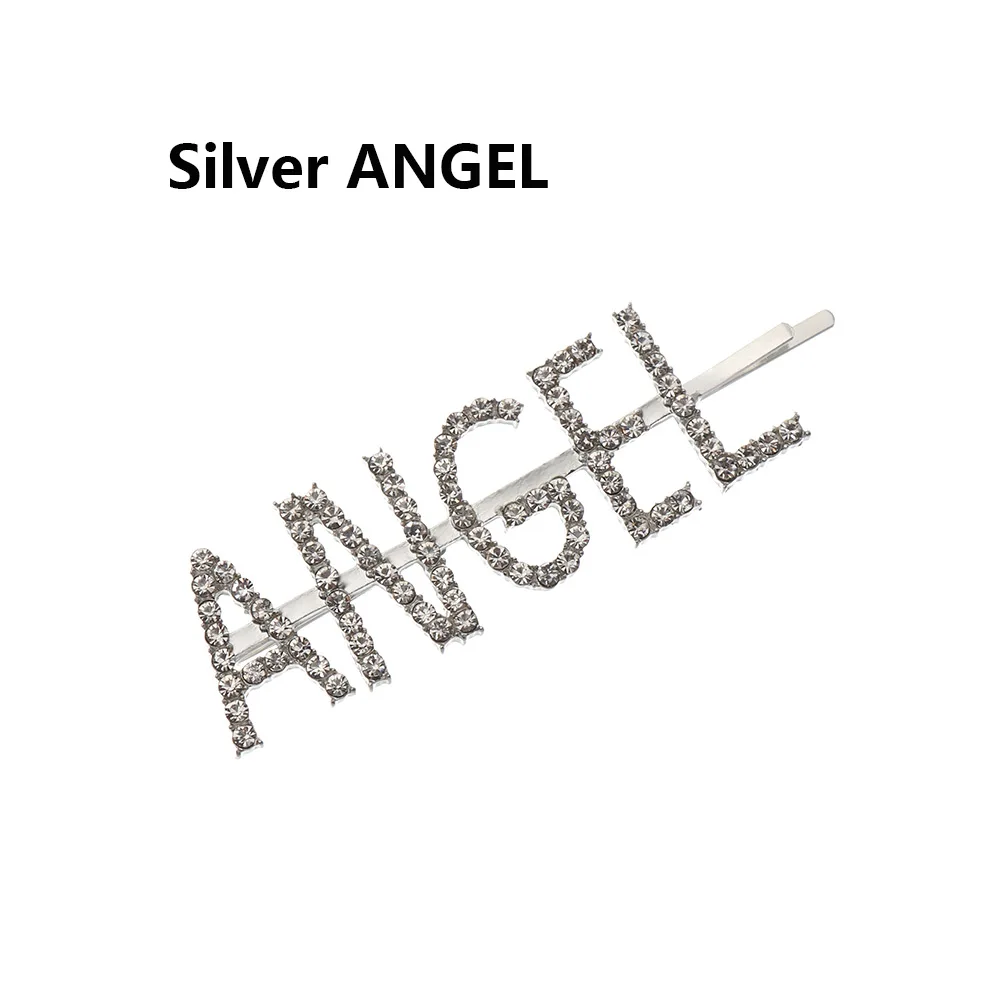 Sliver ANGEL GLAM DRIPPIN буквы модная заколка для волос с кристаллами блестящие стразы заколки для волос аксессуары для волос для женщин и девушек - Цвет: Sliver ANGEL