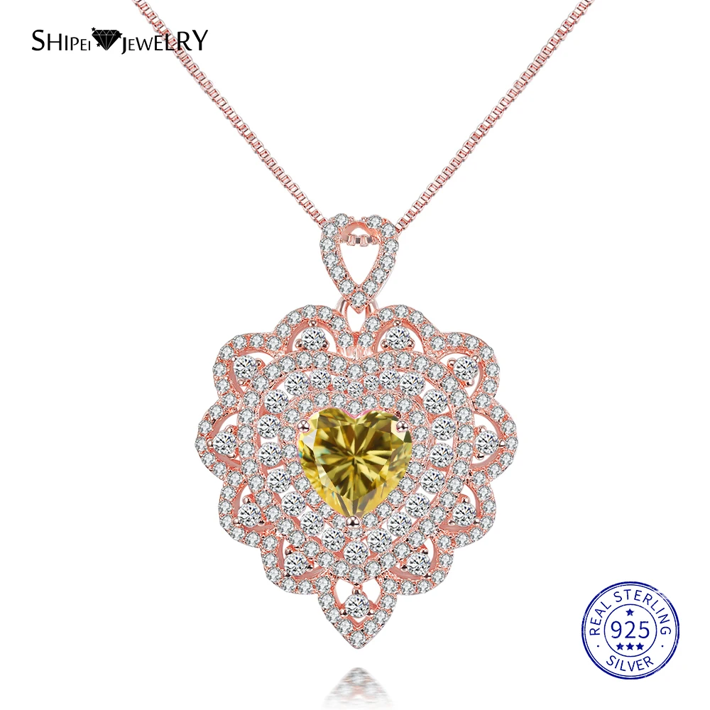 Shipei 925 пробы Серебряное ювелирное изделие розовое золото Белое золото сапфир сердце кулон ожерелье для женщин Подарок на годовщину