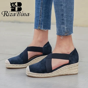 

RIZABINA Genuine Leather Women Sandals Fashion Wedges Summer Shoes Woman Platform Office Lady Casual Daily Footwear Size 34-39