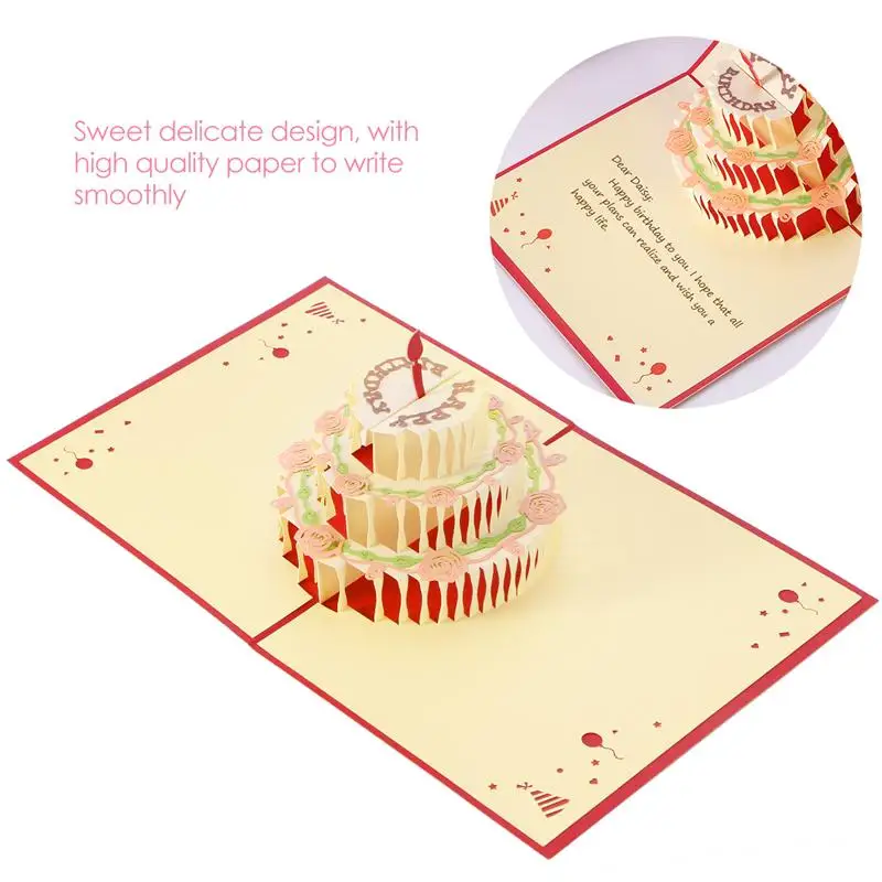  1pc 3D Colorful Paper Sculpture Birthday Card Birthday Cake Pop Up Greeting Cards Happy Birthday Ca - 4000097431195