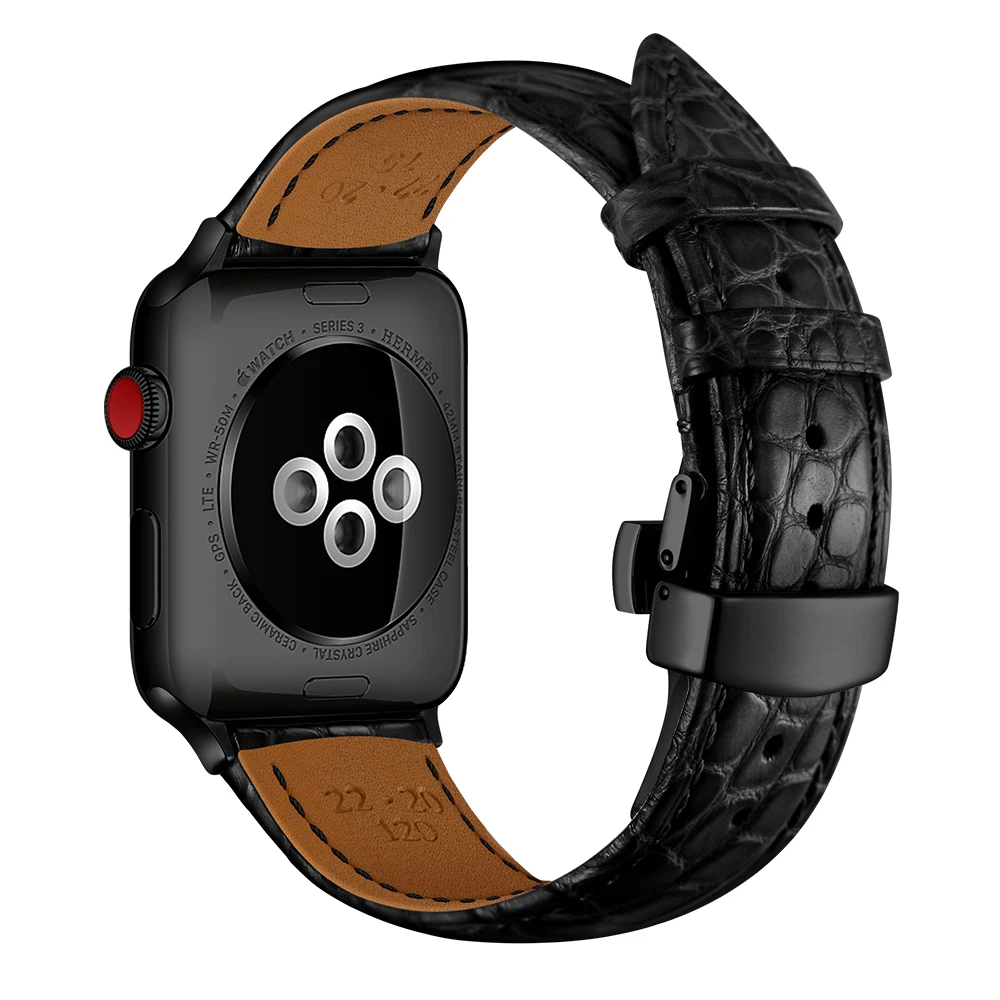 Кожаный ремешок для Apple watch 5 4 band 44 мм 40 мм iwatch 3 band 42 мм 38 мм топ процесс браслет ремень Aeecssories2 - Цвет ремешка: Black-black