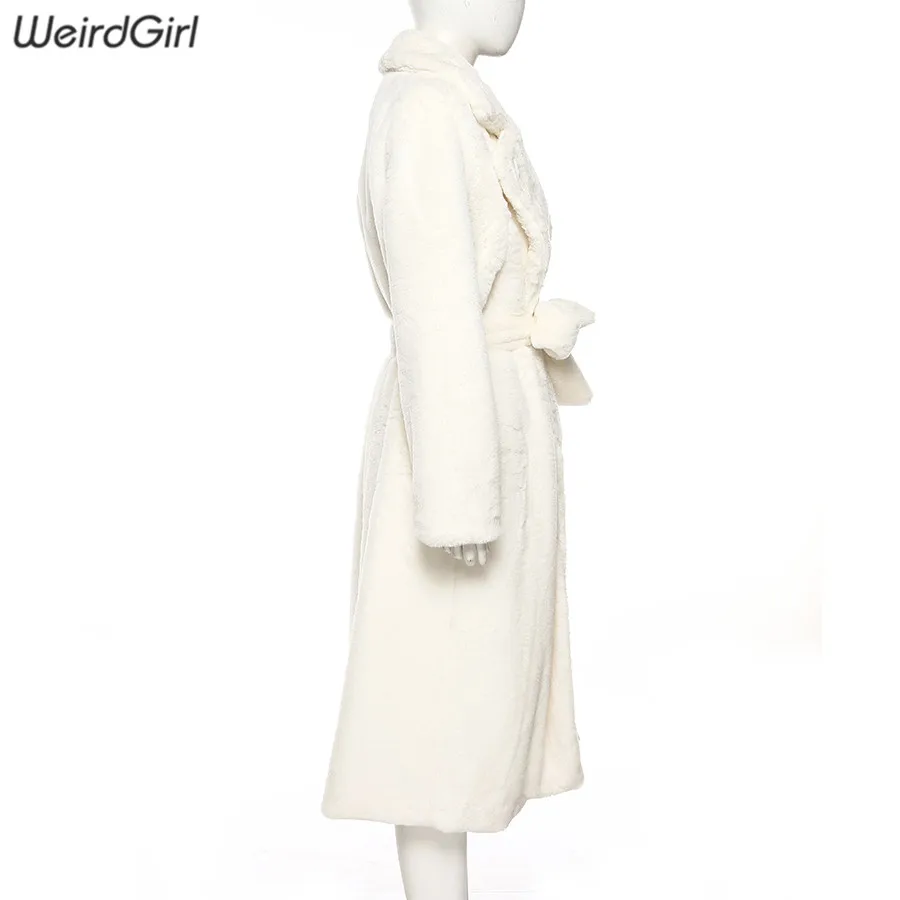 Weirdgirl, Женское пальто из искусственного меха с поясом, модное, плотное, теплое, зимнее,, свободное, шерстяное, ветровка, уличная одежда, Новое поступление, наряд