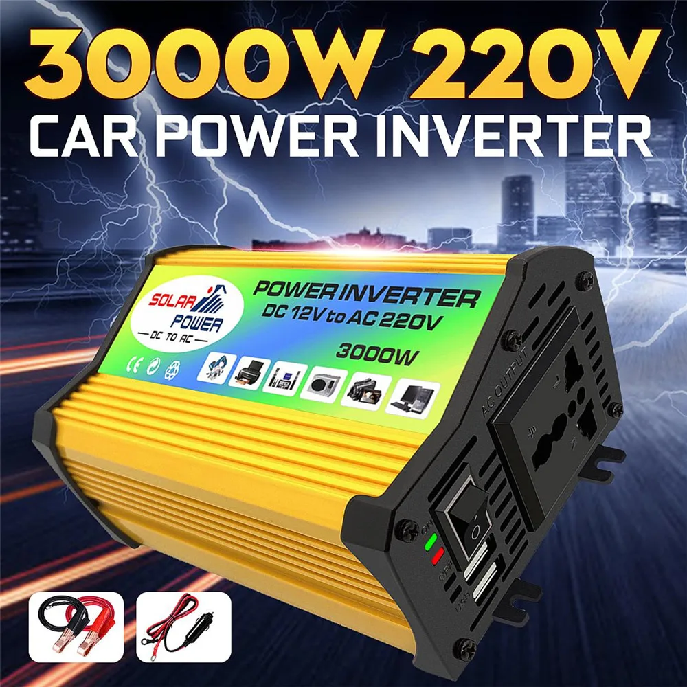 3000 Вт Инвертор солнечной энергии автомобиля лодки инверторы конвертер DC 12 В в AC 220 В USB зарядное устройство модифицированная волна