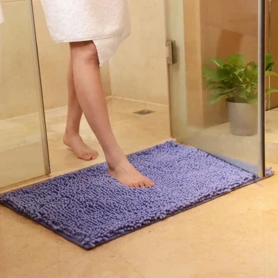 Chenille Bath Mat Bathroom Carpet 40x60cm 50x80cm Latex Non Slip Floor Mat Toilet Washing Room Rug Tan Coffee Grey Lilac Doormat - Цвет: Lilac