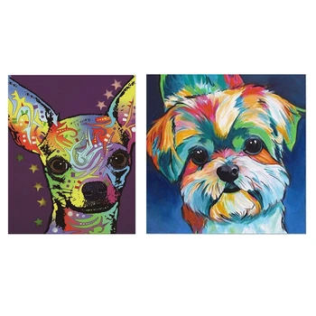 

2x Full Round Drill 5D DIY Diamond Painting "Colorful Dog" 3D Embroidery Cross Stitch Home Decor Gift