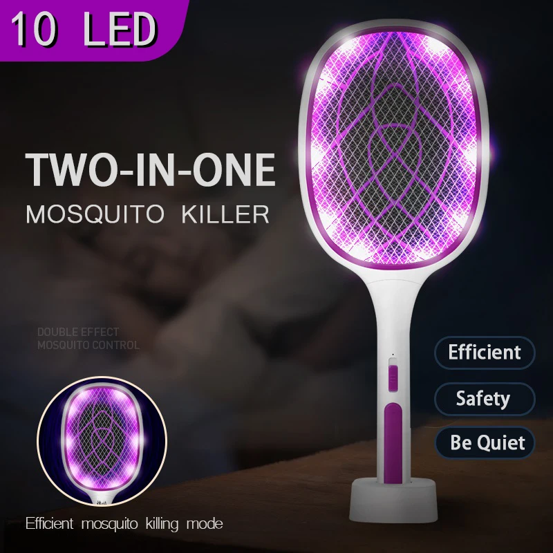2 In 1 Led Mosquito Killer 3000 Volt Insetto Elettrico Killer Insetto Killer Usb Ricaricabile Fly Swatter Mosquito Killer