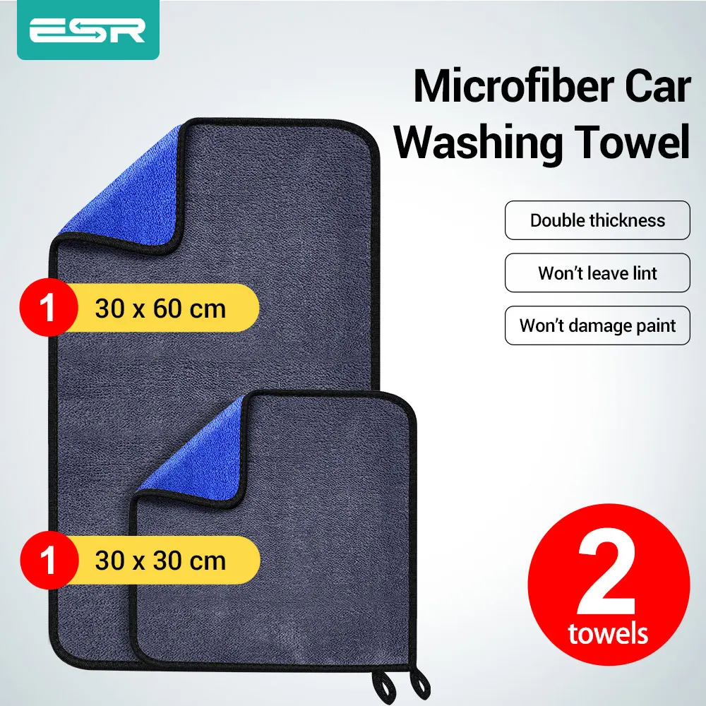 

ESR Car Wash Tower Ultra-Soft Premium Microfiber Car Cleaning Drying Cloth Car Care Cloth Thickened Edge Towel 30x30/60CM 2PCS
