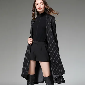 

LANMREM 2020 new full sleeves V-neck open stitch striped cotton jacket female short autumn and fashion WJ32502XXXXL
