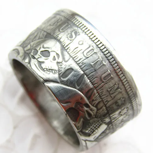 

Hobo 1896 Morgan Silver Dollar Coin Ring Silver Plated Handmade In Sizes 8-16