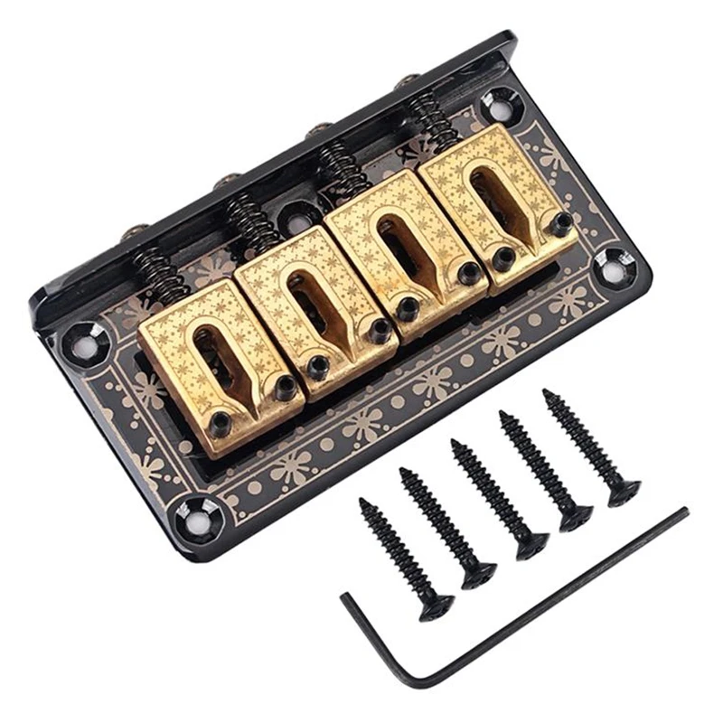 4 String Bridge Hard-Tail Fixed with Screws and Wrench Tailpiece Bridge Set for 4 String Cigar Box Guitar Bass Ukulele Parts