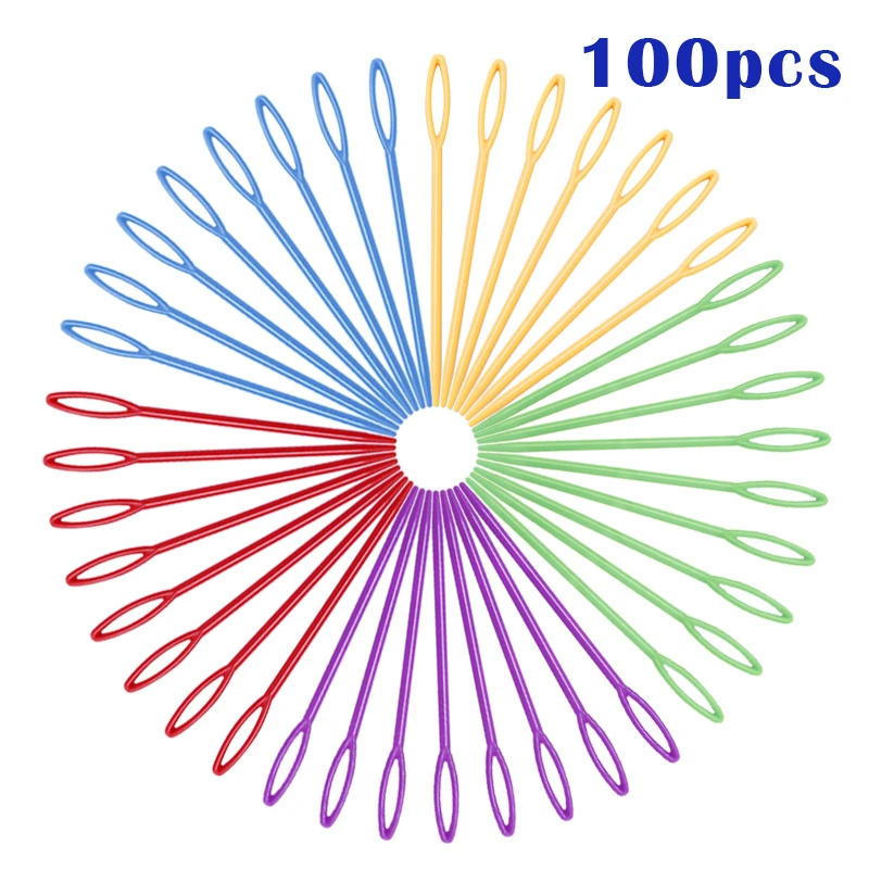100pcs multi MIUSIE 100 шт./компл. 9 см Цветной Пластик Stitchery игла свитер стежка иглы большой глаз Швейные шерсть пряжа иглы инструменты для завивки волос инструменты - Цвет: 100pcs multi