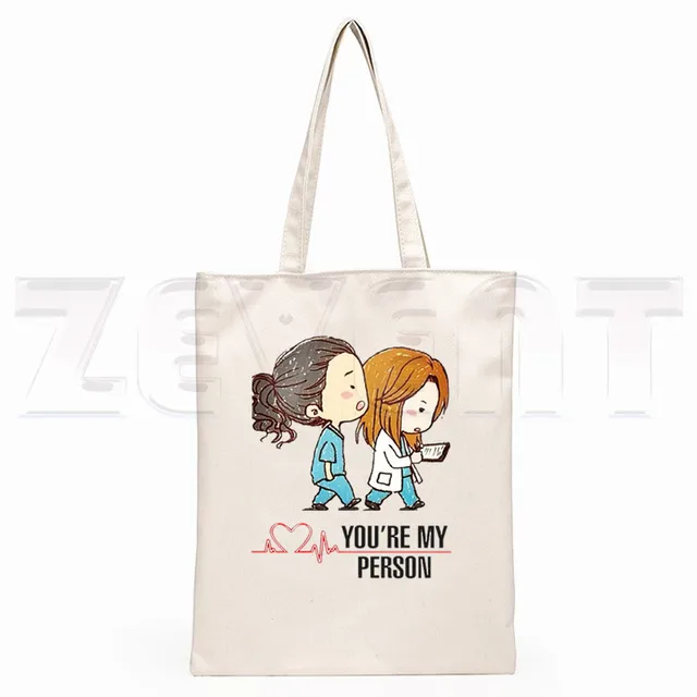 Greys Anatomy You're My Person Ullzang Hip Hop Hipster Cartoon Print Shopping Bags Girls Fashion Casual Pacakge Hand Bag M