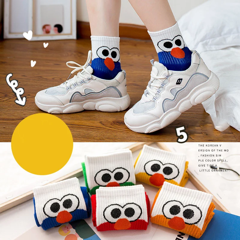 5 пар Хлопковых Носков Kawaii Носки с рисунком Больших Глаз женские носки без пятки студенческие спортивные носки скейтбордиста Лидер продаж