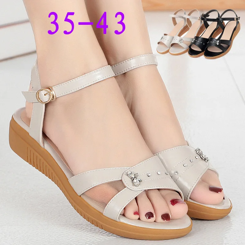 

Summer Middle-aged Women's Mom Sandals Large Size 41 Middle-aged WOMEN'S Sandals Tendon Soft-Sole 43 Flat 42 Anti-slip Slanted H
