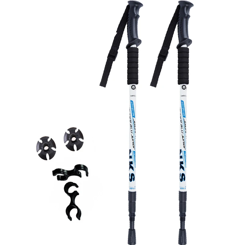 Walking Sticks Crutches Telescopic Trekking Hiking Poles Ultralight Canes Rubber Tips Protectors Stick Cane Baton Pole Clamp - Цвет: White