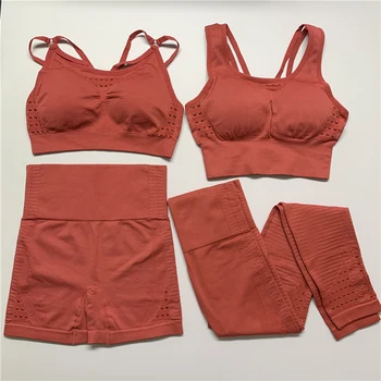 

4Pcs Women Vital Seamless Yoga Set Workout Sport Wear GYM Clothing Padded Push-up Bra+High Waist Leggings Sports Suit Shorts Set