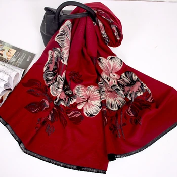 

Double-sided Autumn winter Oversize Soft scarf Shawl All-Match Travel Blank Embroider flower scarf Brand Designer