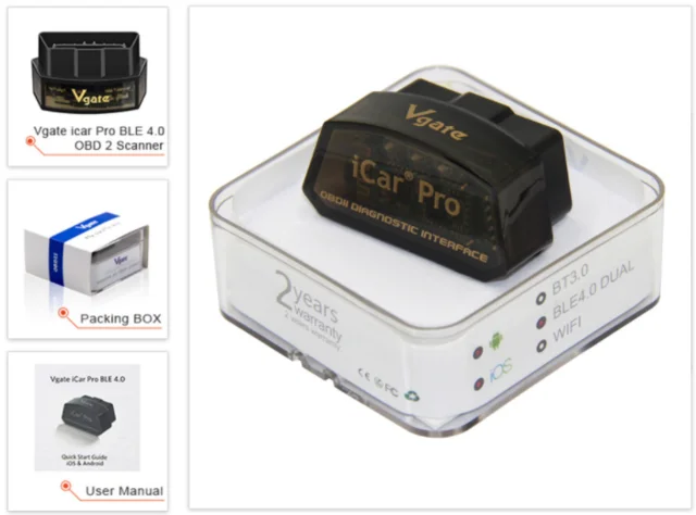 20 шт. Vgate iCar Pro ELM327 Bluetooth 3,0 4,0/wifi OBD2 сканер elm 327 Диагностический инструмент - Цвет: BT4.0