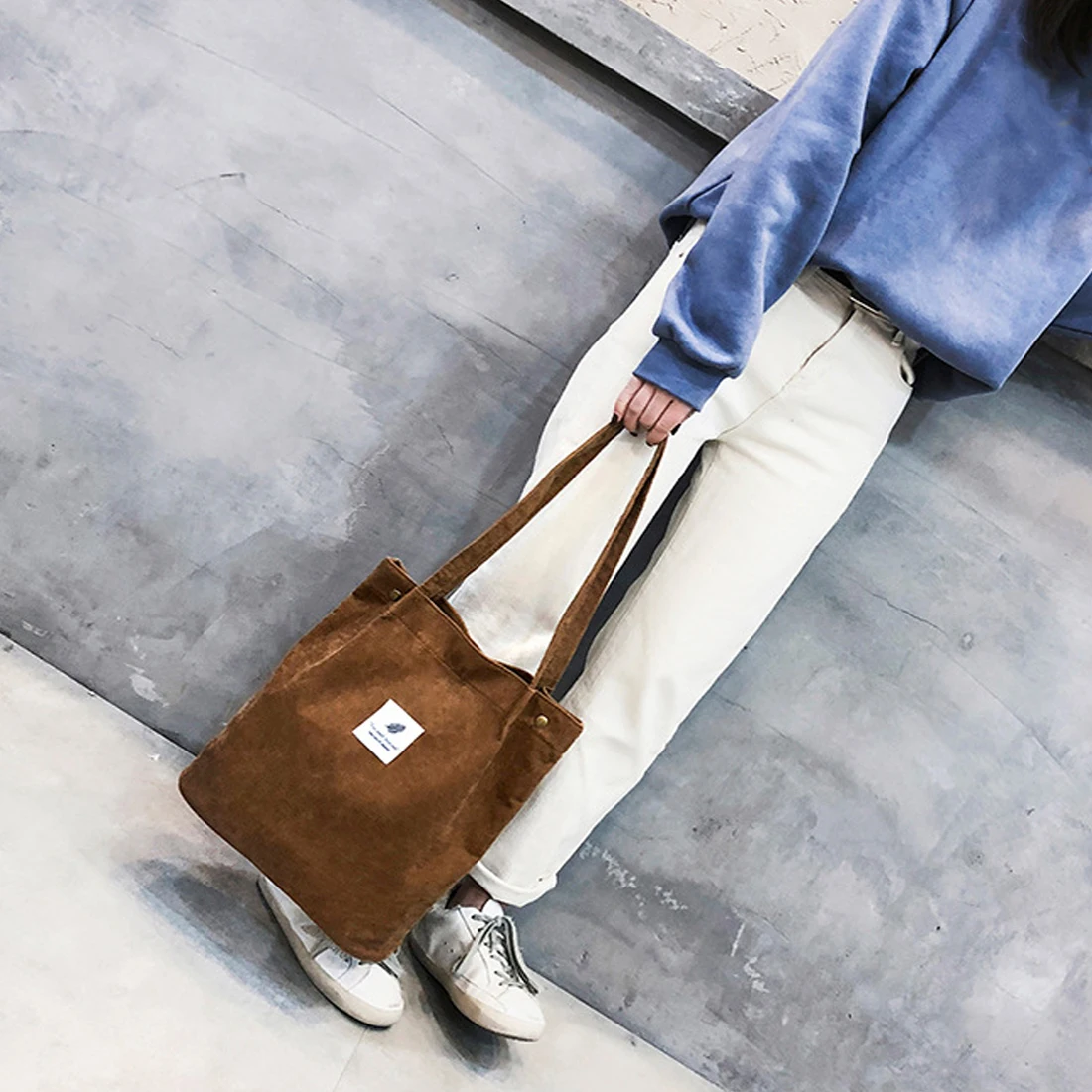 Solid Color Corduroy Shoulder Bags Environmental Shopping Bag Tote Package Crossbody Bags Purses Casual Handbag For Women