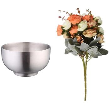 

1 Pcs 21 Heads Artificial Silk Cloth Rose Flowers & 4 Pcs Stainless Steel Cereal Bowl Metal for Kids
