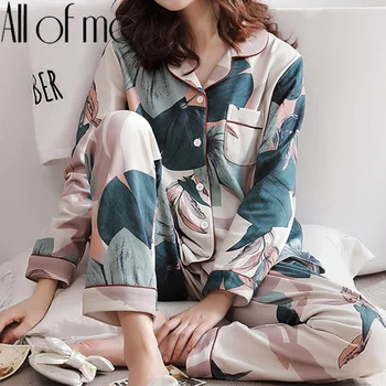 

2PCS/Set Women Floral Pajamas Set Long Sleeve Homewear Turn-down Collar Pyjamas Sleepwear for Female Winter Night Suit M-XXL