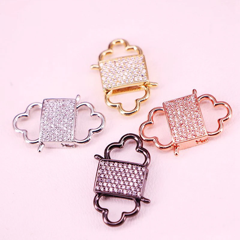 

4PCS, Silver/Gold/Rose Gold/Black Color Lock Shape CZ Micro Pave Clasp Component Metal with Zirconia Clasp Jewelry Findings