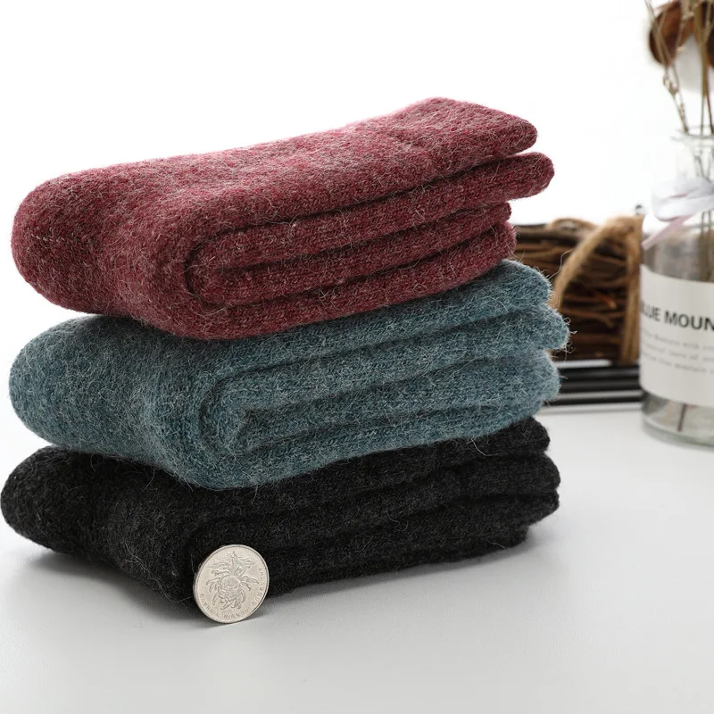 Супертолстые однотонные носки из мериносовой шерсти зимние Смешные Носки для