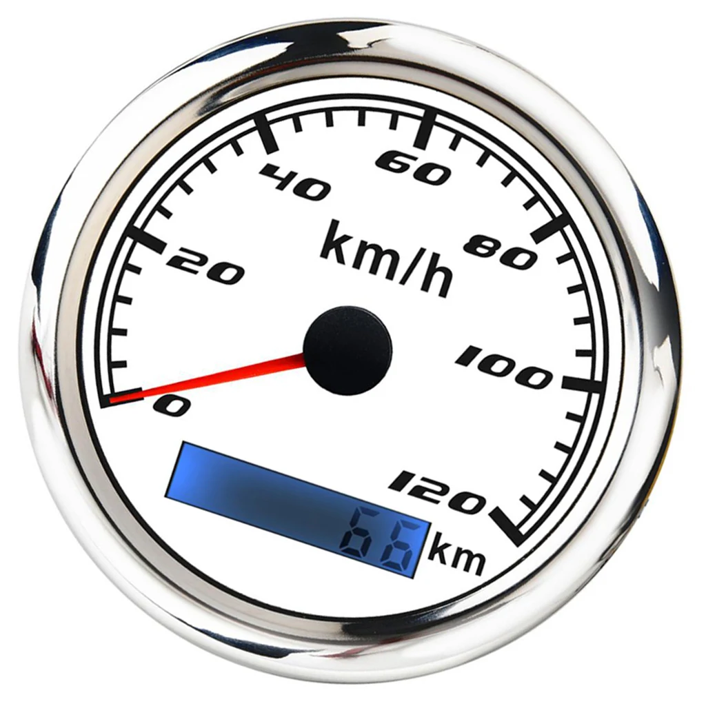85mm Speedometer Gauge Pulse Signal  0-120km/h IP67 for Car Yacht Boat White