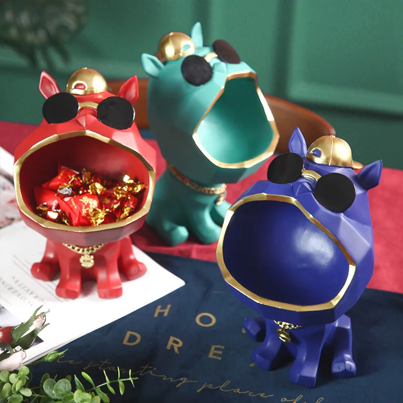 NORTHEUINS Cool Dog Figurines Big Mouth Storage Box Statue Resin Animal Decorative Home Decoration Accessories for Living Room