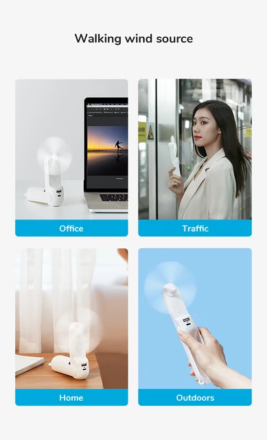 Gadgetoo Jisulife F8X Mini Fan Portable Fan 4800Mah Rechargeable Fan With Power Bank And Flashlight Function (Life 8 Plus)