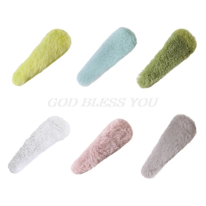 Korean Winter Fluffy Plush BB Hair Clip Women Styling Water Drop Snap Barrettes