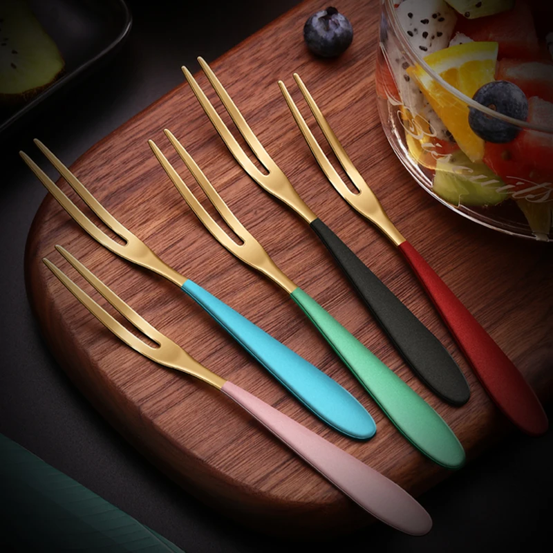 

Kunzhan 5/10 Pcs Fruit Fork Set 304 Stainless Steel Home Cartoon Multi Color Small Fork Tableware