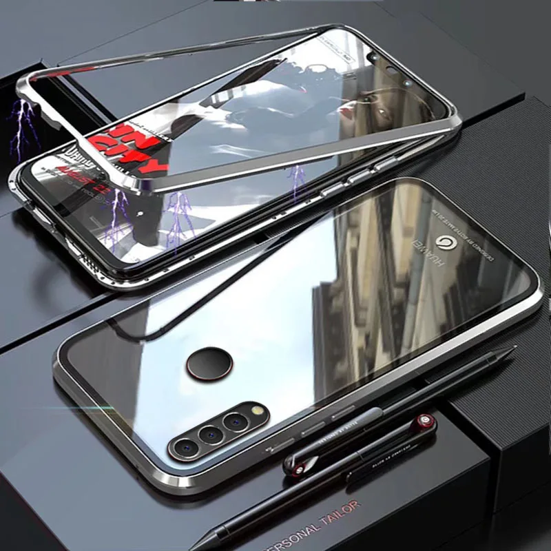 Чехол YonLinTan Coque для huawei P30 Lite Pro P30Pro Металлическая магнитная рамка Магнитная жесткая закаленная стеклянная задняя крышка для телефона