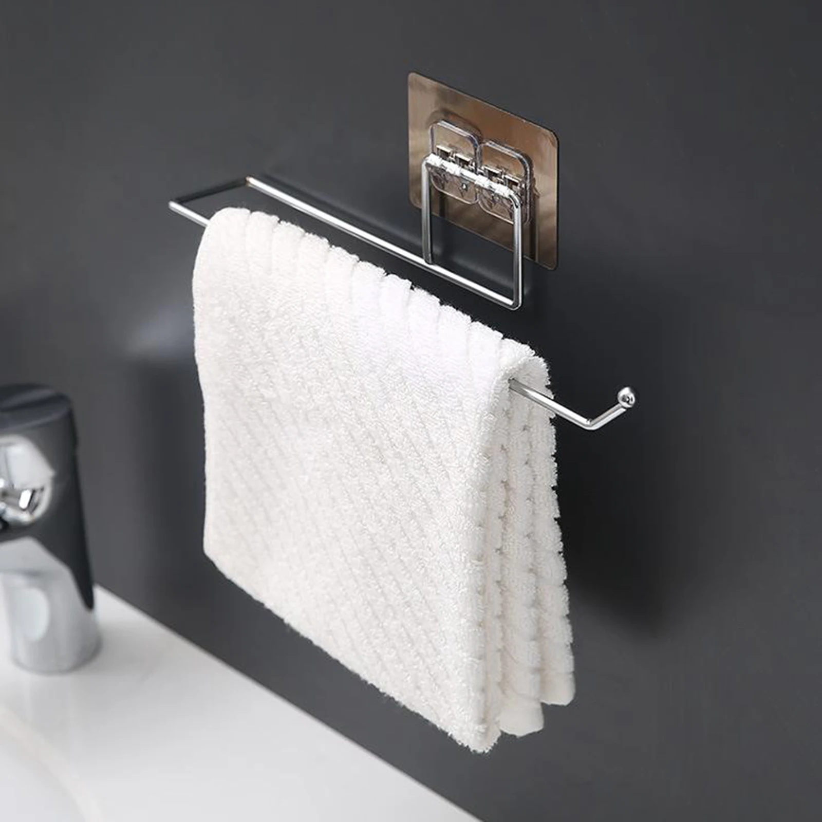 Toilet Paper Towel Holder Rustproof Self Adhesive Wall Mount Under Cabinet