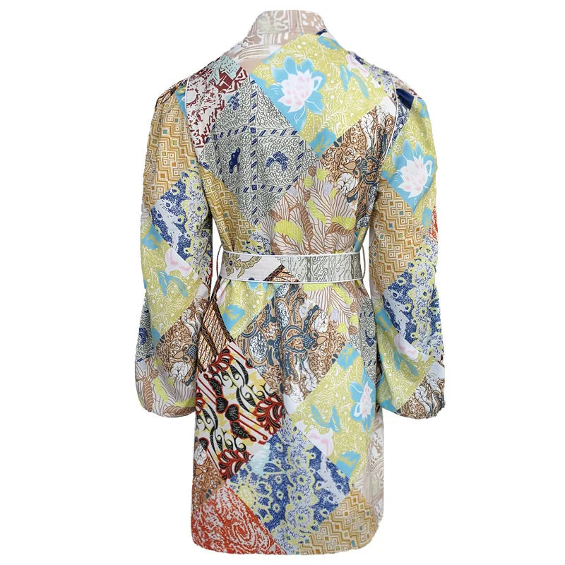 Fall New Fashion Vintage Print Woman Mini Dress Puff Sleeve Ruffles with Sashes Short Dress Elegant Party Vestidos