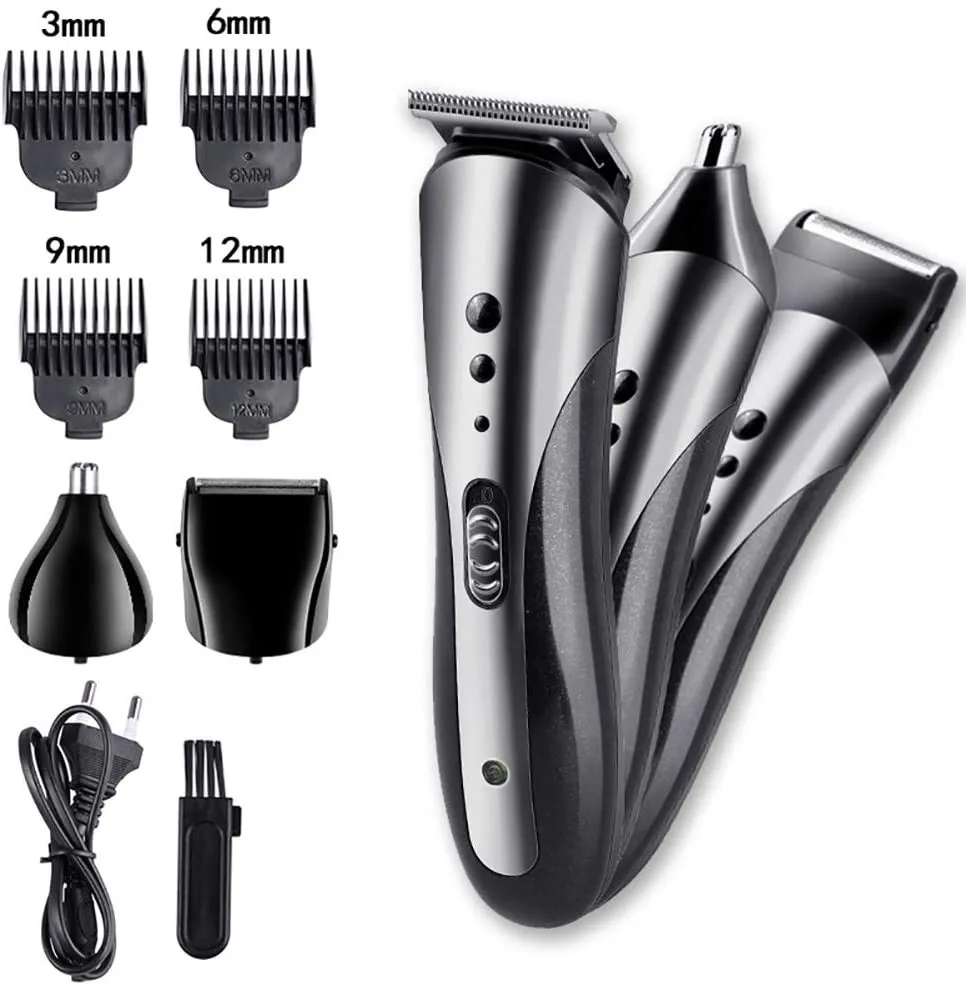 

Professional Men Hair Clipper 3 in 1 Electric Trimmer Nose Hair Trimmer Shaver Styling Tools Rechargeable Cordless Grooming Kit