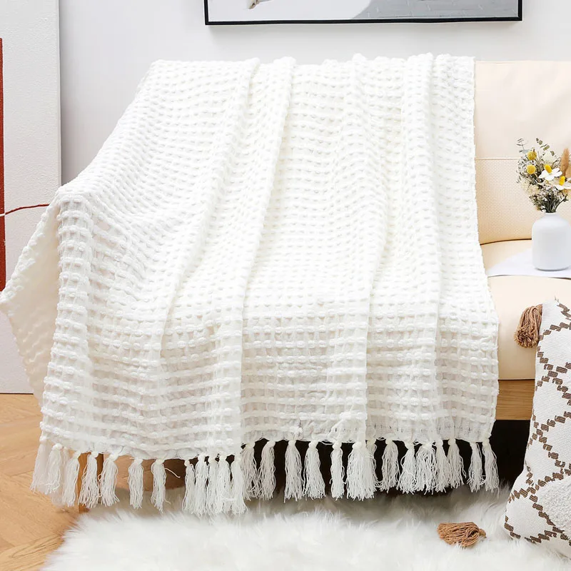 

Chenille Knitted Blanket Woven Sofa Throw Blankets Bed Sofa Decorative Office TV Travel Thread Blankets White Plaid Tapestry