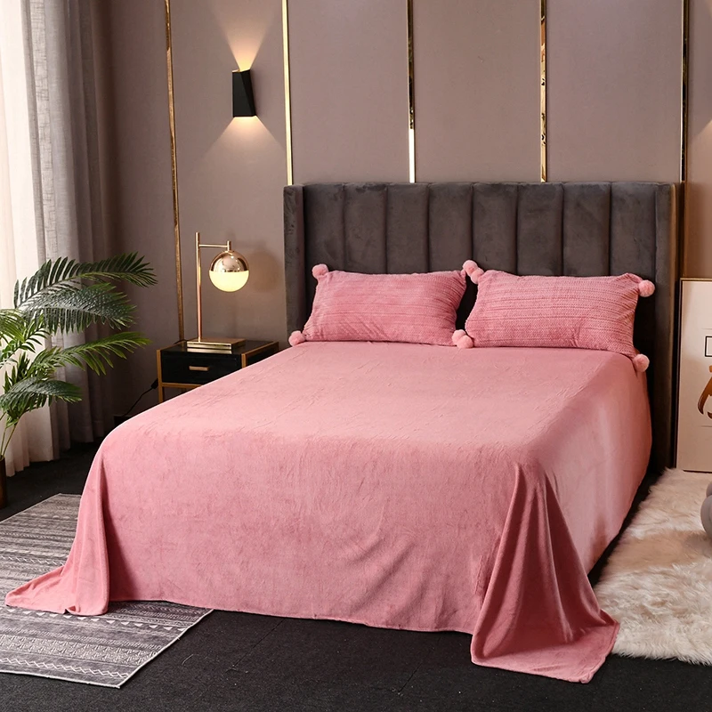 Розовый, серый, синий, желтый, однотонный зимний плотный флисовый тканевый спальный набор, бархатный фланелевый пододеяльник, простыня/льняной чехол для подушки
