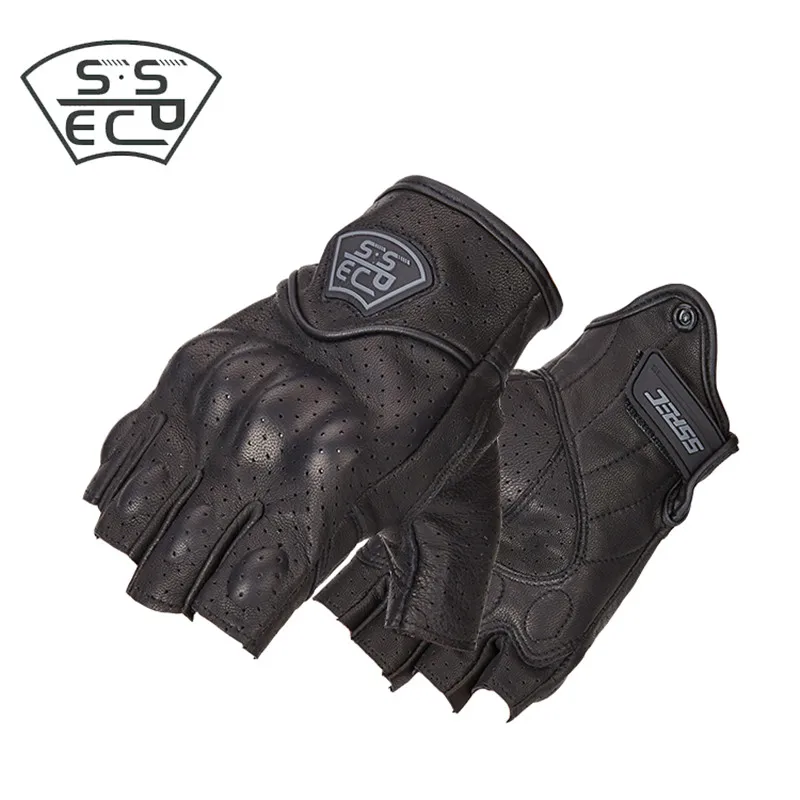 SSPEC Летние кожаные мотоциклетные перчатки на пол пальца мужские ретро гоночные перчатки для мотокросса дышащий Сенсорный экран Guantes para Motor