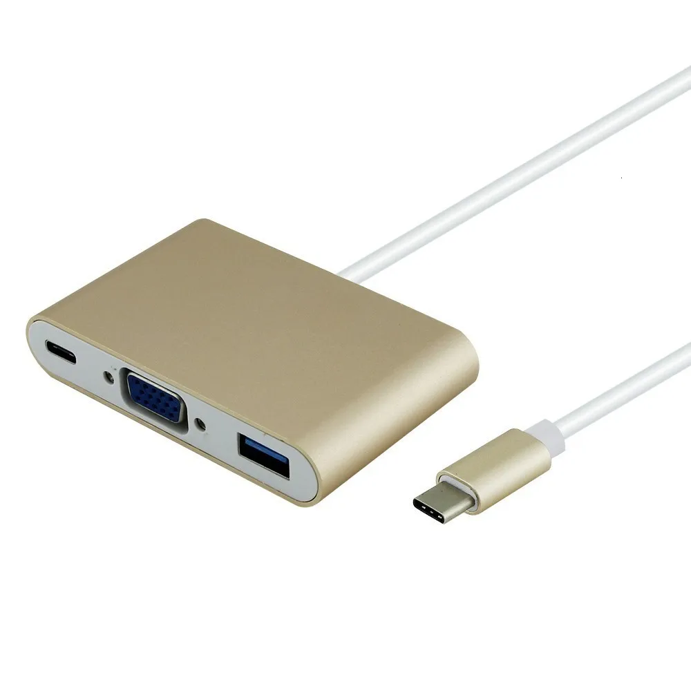 Gold USB C VGA адаптер с type C 3,1 зарядный порт мульти алюминиевый сплав USB 3,0 концентратор разветвитель конвертер для Macbook Аксессуары для ПК - Цвет: Gold