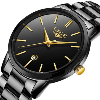 

LIGE New Simple and stylish Business Watches Men Stainless Steel Waterproof Watch Date Quartz Watch Clock Relogio Masculino+Box