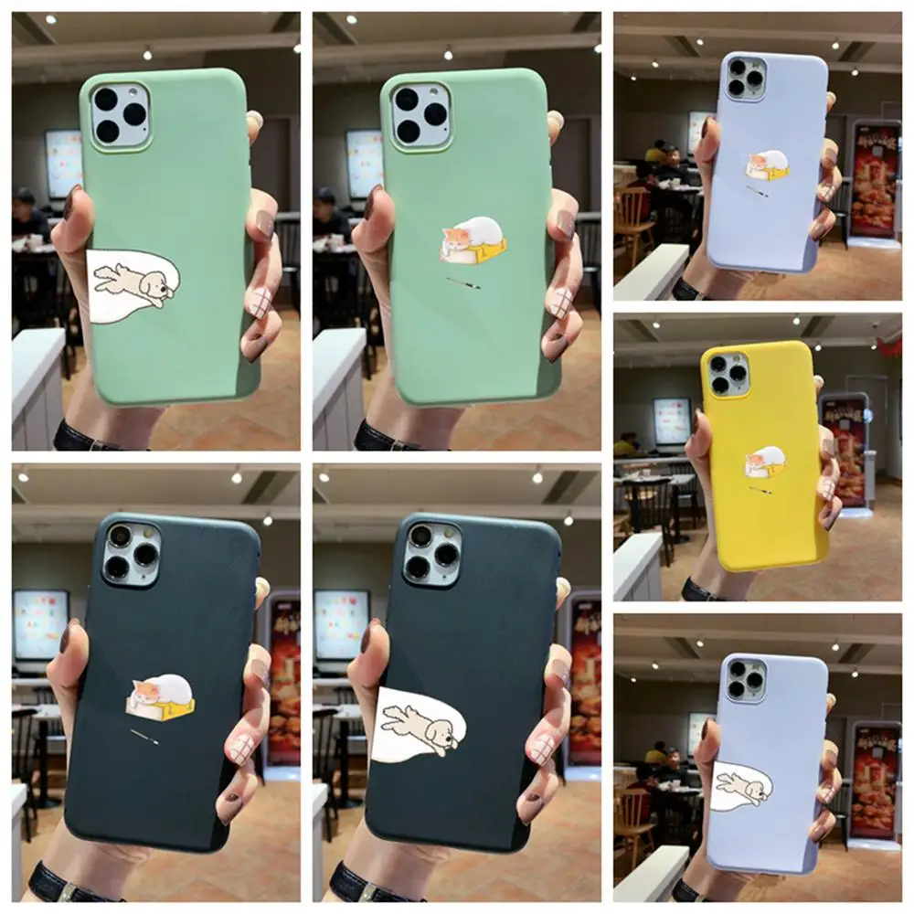 

For iPhone 6 6s 7 8 Plus x xs xr max 11pro max SE2 Silicone Soft TPU new Super cute Cat and dog soft shell Cartoon shell x12