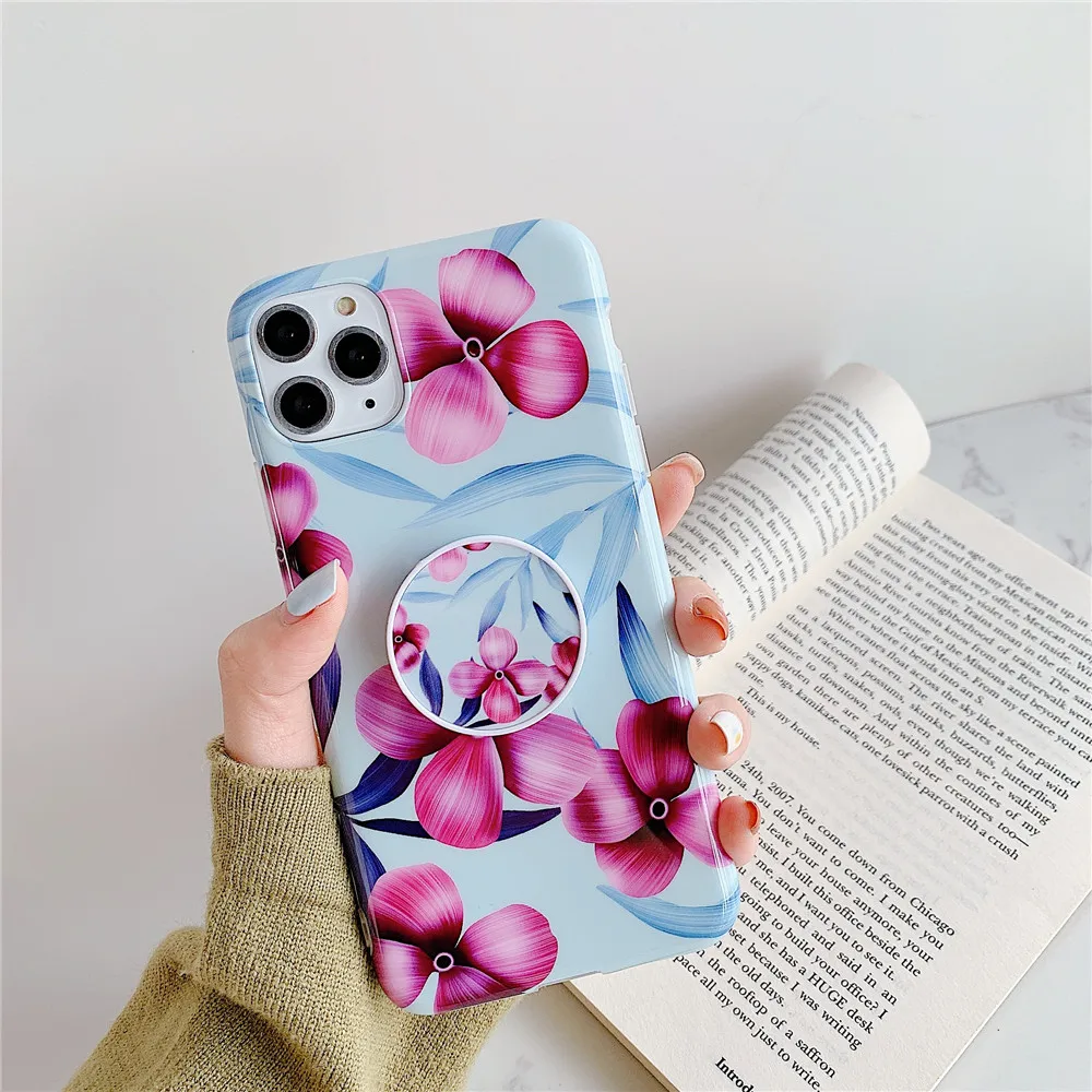 Для iphone 6 7 8/6 7 8 plus/11pro Maxx xs xr/xs max серия цветы и растения со складной подставкой защитный чехол для телефона - Цвет: Небесно-голубой