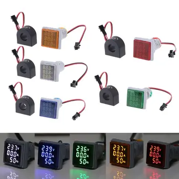 

Digital 3in1 AC Ammeter Voltmeter Hz Current Frequency Meter Square Signal Light 22mm Digital Voltage Amp Hz Led Lamp Indicator