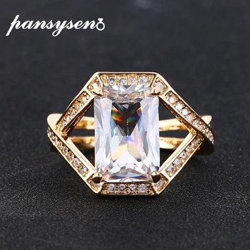 

PANSYSEN Luxury Gold Color AAA Zircon Hollow Cross Finger Ring for Women Silver 925 Jewelry Cocktail Party Rings Wholesale Gift