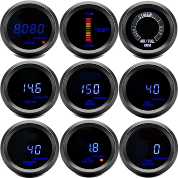 

Blue LED 52MM Gauge Racing Tachometer Air Fuel Ratio Water Temp Oil Temp Oil Press Digital Display With Warning Light Boost PSI