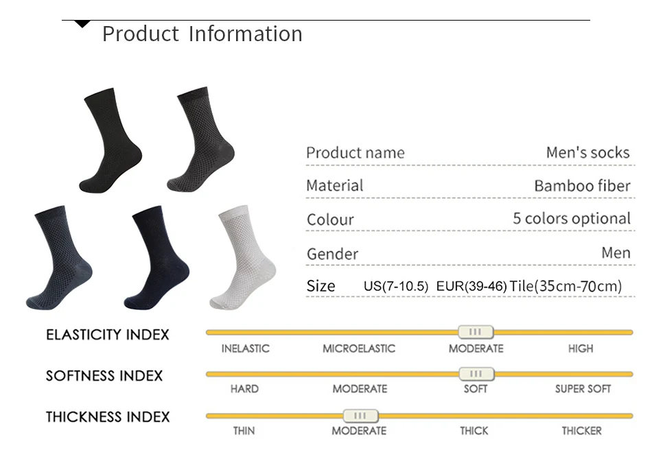 Новые мужские носки из бамбукового волокна, повседневные носки в деловом стиле, антибактериальные дезодоранты, дышащие длинные носки для мужчин, 5 пар/лот
