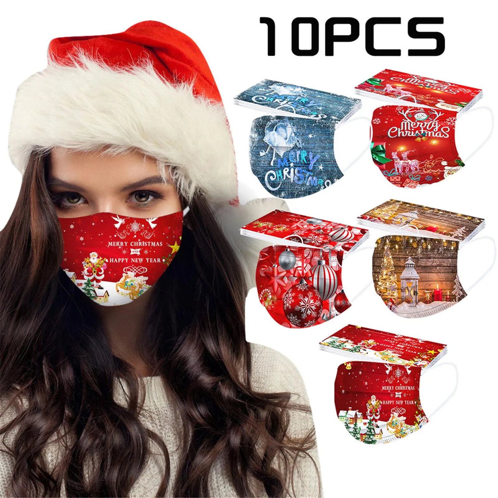 Mascarillas 10 шт. Рождество с принтом в виде маски для защиты лица маска одноразовая