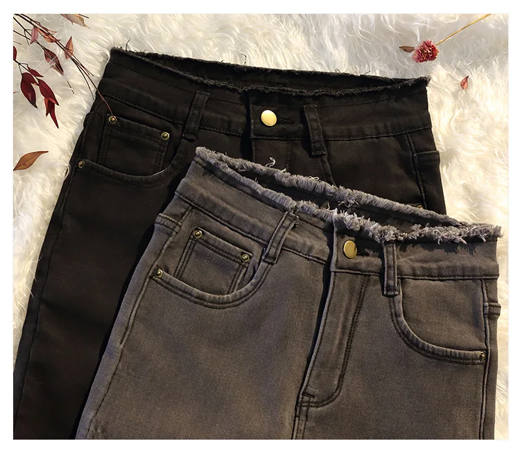 Большие размеры зимние джинсы женские теплые женские узкие брюки женские плюс размер тонкие ноги длинные джинсы женские джинсы