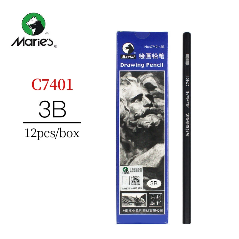 C7401-3B-12pcs Надписью «Marie» карандаши для рисования 12 шт./кор. 2H HB B 2B 3B 4B 5B 6B 7B 8B угля/средний/жесткий диск/специальный мягкий карандаш эскиз канцелярских товаров - Цвет: C7401-3B-12pcs